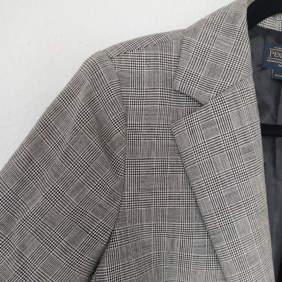 Pendleton Womens 100% Wool Black & White Houndstooth Print Single Button Blazer - Picture 4 of 11
